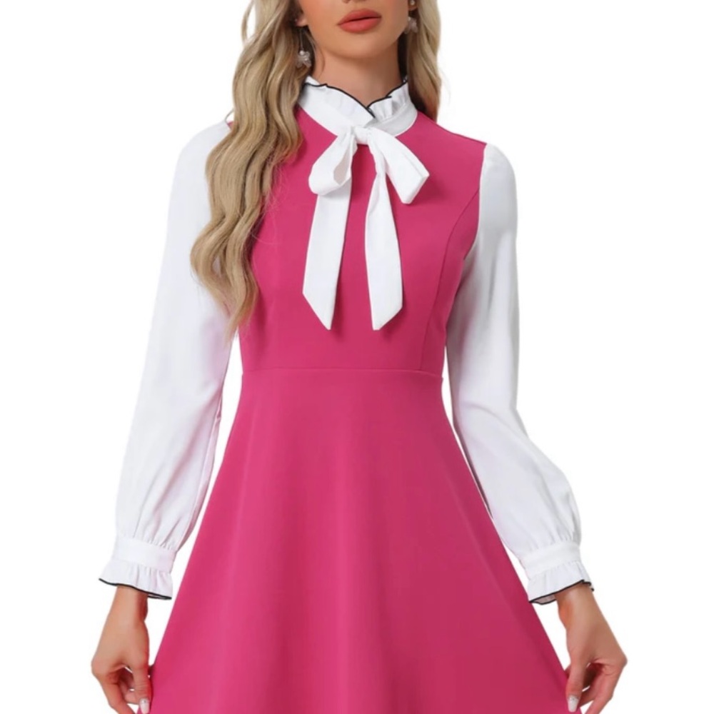 Allegra K Pink and White‎ Long Sleeve Dress - Picture 8 of 8